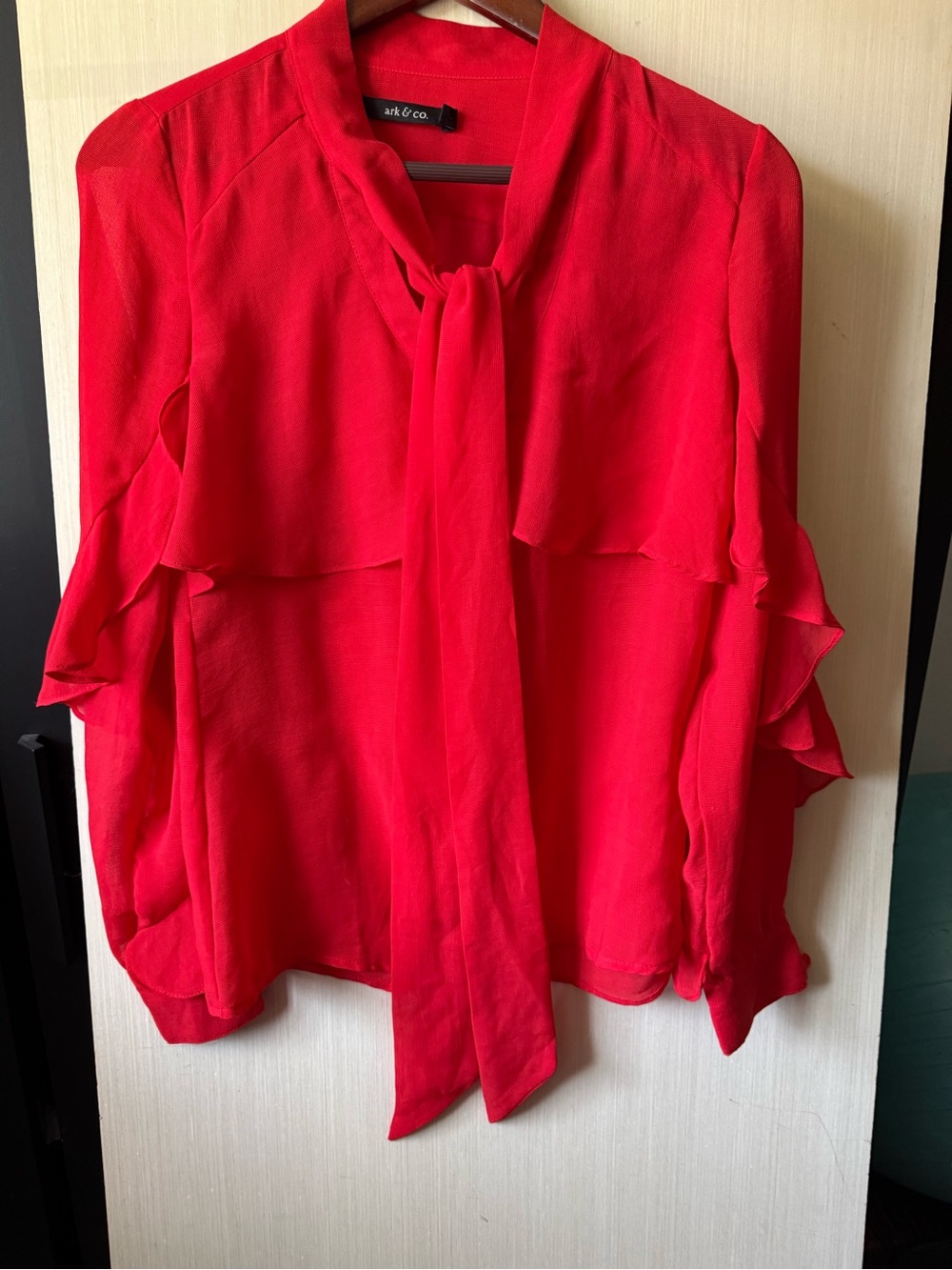 Ark & Co Red Tie-Neck Ruffle Long-Sleeve Blouse